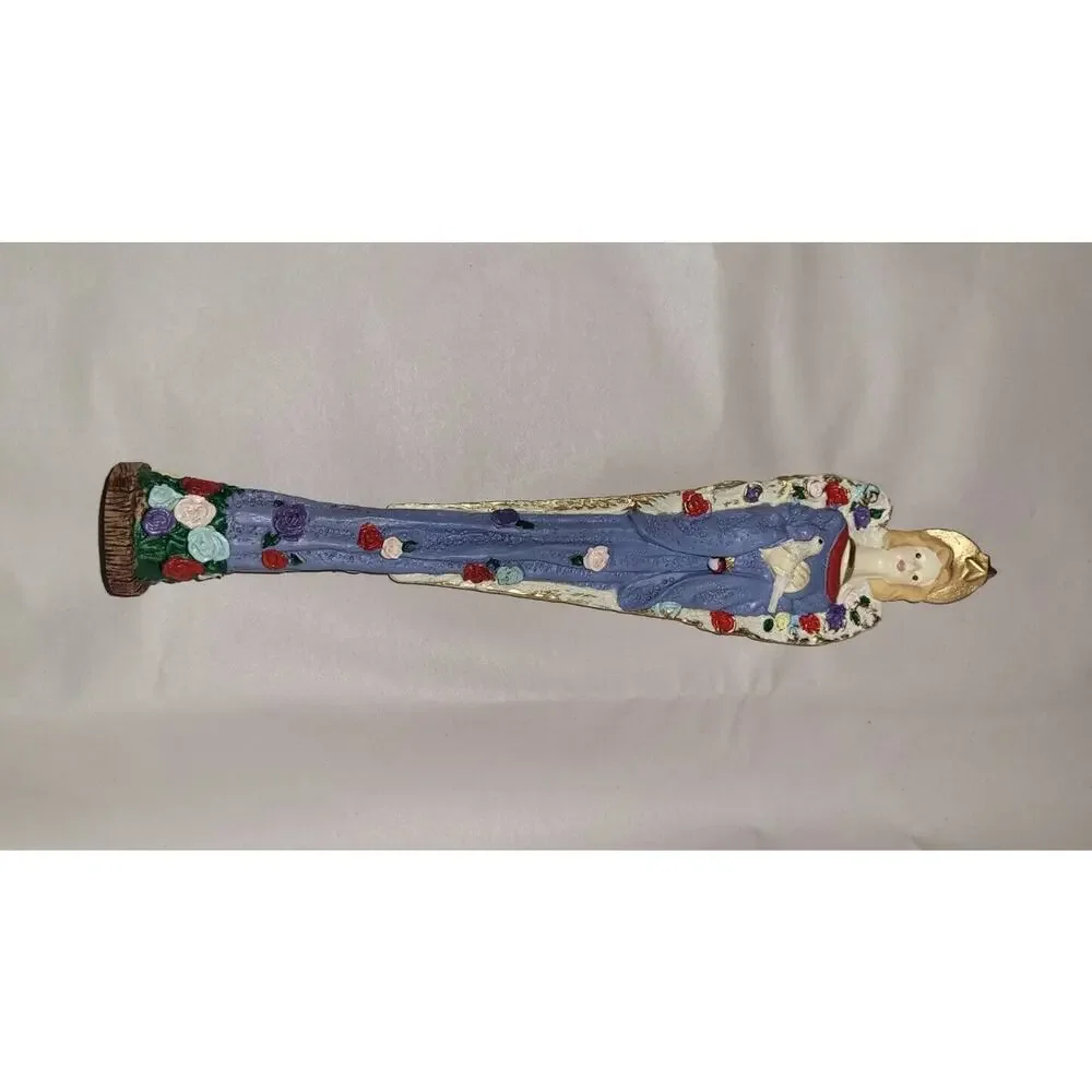 Vintage Pencil Angel Figurine Dove Blue Flower Decor Resin Rose Garden
